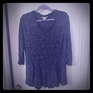 Distressed Heathered Blur 3/4 sleeve peplum top